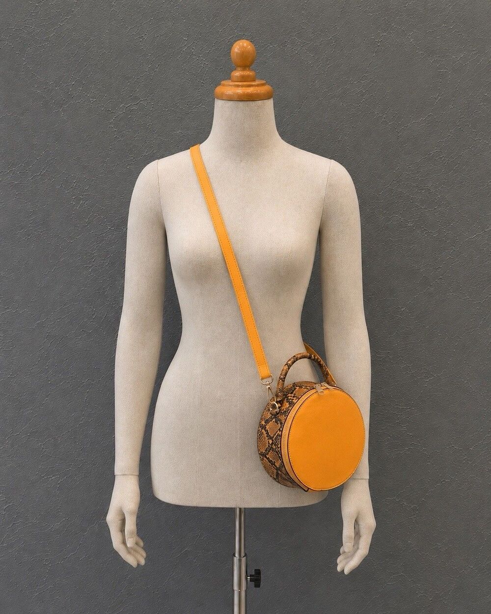 Crossbody Bag Round Circle Yellow Snake Print Faux Leather Mini Purse